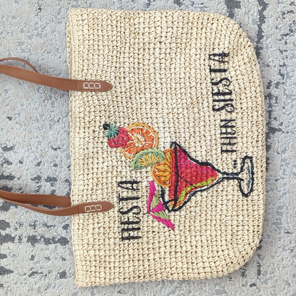 INC International Concepts Straw Beach Tote Bag First Siesta Margarita